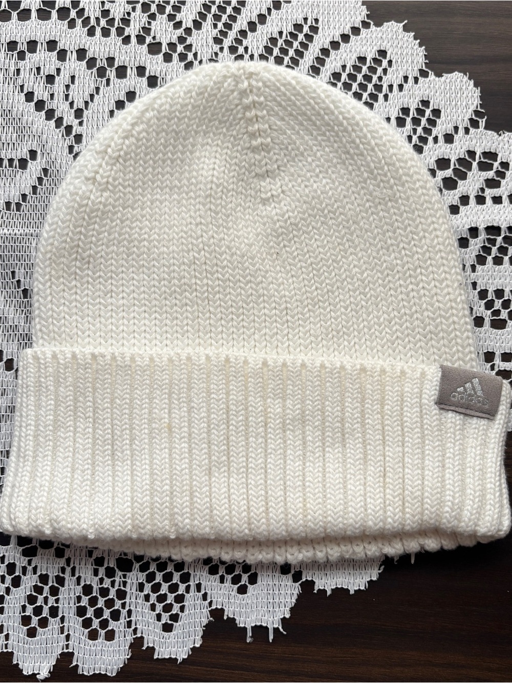 Adidas White Cream Knit Beanie